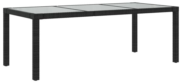 Fekete polyrattan és edzett üveg kerti asztal 190 x 90 x 75 cm