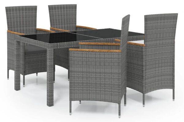 5 részes szürke polyrattan kültéri étkezőgarnitúra párnákkal