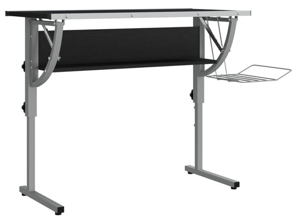 Fekete-szürke szerelt fa és acél íróasztal 110x53x(58-87) cm