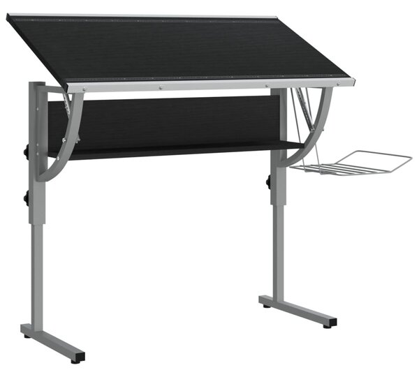 Fekete-szürke szerelt fa és acél íróasztal 110x53x(58-87) cm