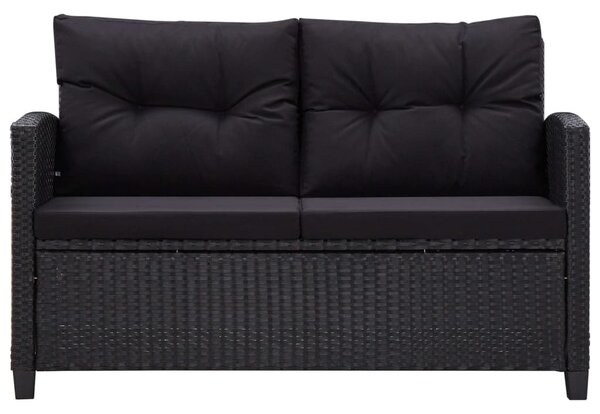 Fekete polyrattan kétszemélyes kerti kanapé párnákkal 124 cm