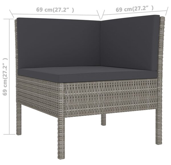 10 részes szürke polyrattan kerti bútorszett párnákkal