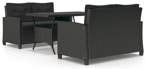 3 részes polyrattan kerti étkezőgarnitúra fekete párnákkal