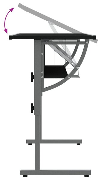 Fekete-szürke szerelt fa és acél íróasztal 110x53x(58-87) cm