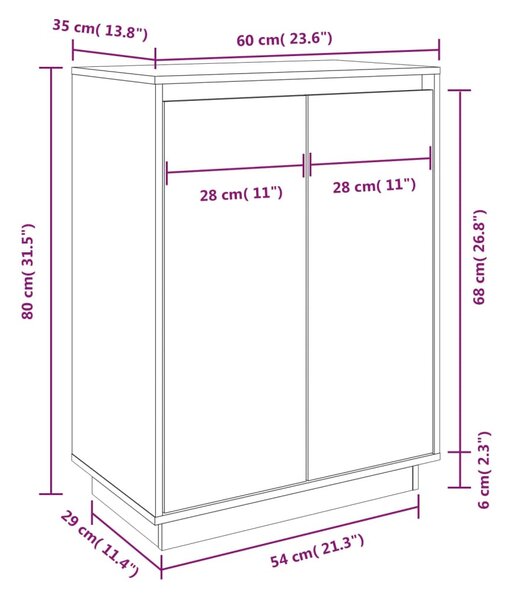 Fehér tömör fenyőfa cipőszekrény 60 x 35 x 80 cm