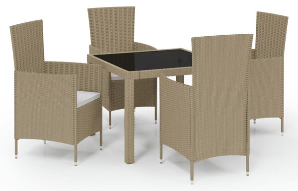 5 részes bézs polyrattan kültéri étkezőszett párnákkal