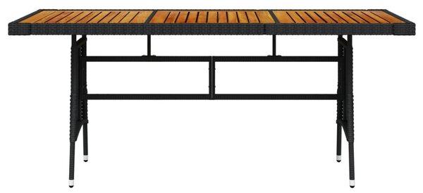 Fekete polyrattan és tömör akácfa kerti asztal 160 x 70 x 72 cm