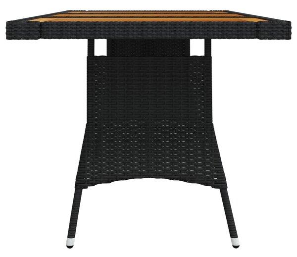 Fekete polyrattan és tömör akácfa kerti asztal 160 x 70 x 72 cm