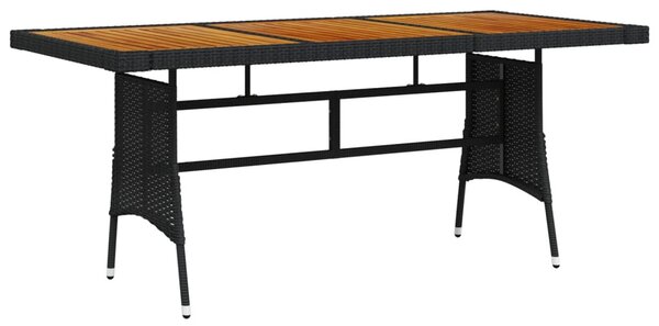 Fekete polyrattan és tömör akácfa kerti asztal 160 x 70 x 72 cm