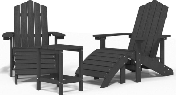 Antracitszürke kerti adirondack székek lábtartóval és asztallal