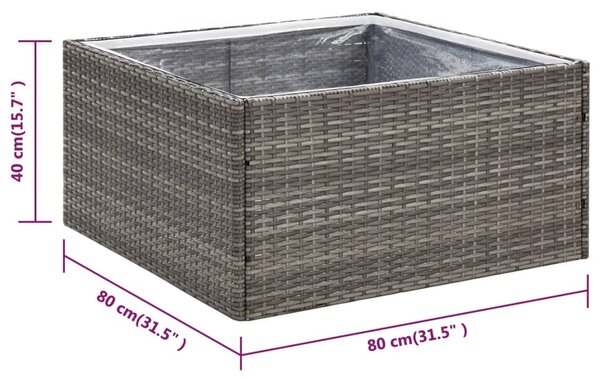Szürke polyrattan kerti ültetőláda 80 x 80 x 40 cm