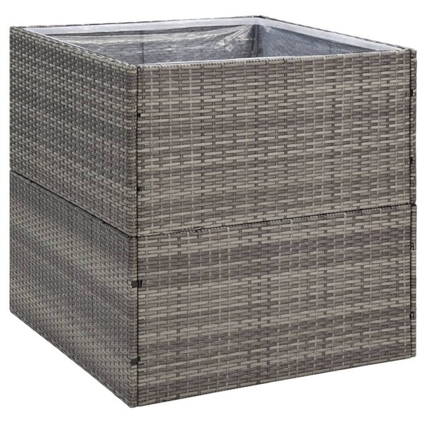 Szürke polyrattan kerti ültetőláda 80x80x80 cm