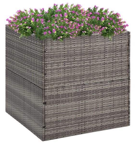 Szürke polyrattan kerti ültetőláda 80x80x80 cm