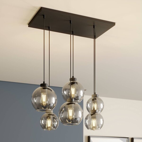 TK Lighting Cubus függőlámpa, füstszürke, üveg, 74 cm hosszú, 6 lámpás, dimmelhető, Fekete, Nappali / Étkező, Üveg, Modern