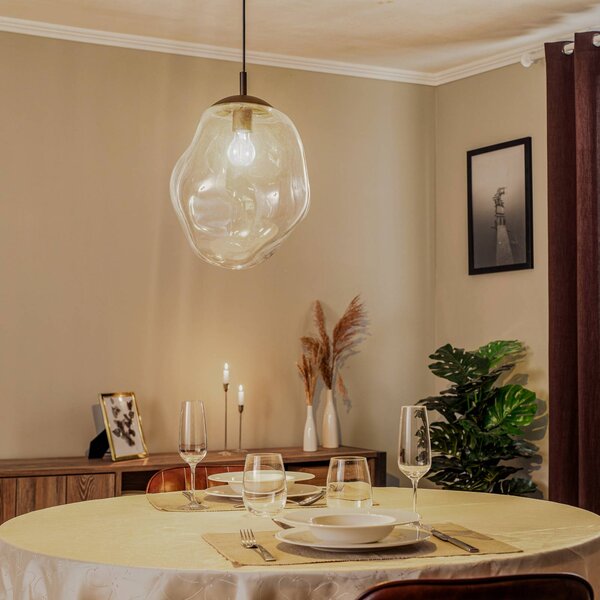 TK Lighting Üveg lógó világítás, Ø 35 cm, fekete/átlátszó, dimmelhető, Tiszta / átlátszó, Nappali / Étkező, Üveg, Modern