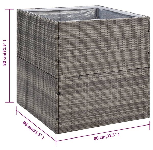 Szürke polyrattan kerti ültetőláda 80x80x80 cm