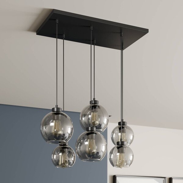 TK Lighting Cubus függőlámpa, füstszürke, üveg, 74 cm hosszú, 6 lámpás, dimmelhető, Fekete, Nappali / Étkező, Üveg, Modern