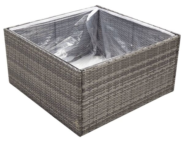 Szürke polyrattan kerti ültetőláda 80 x 80 x 40 cm