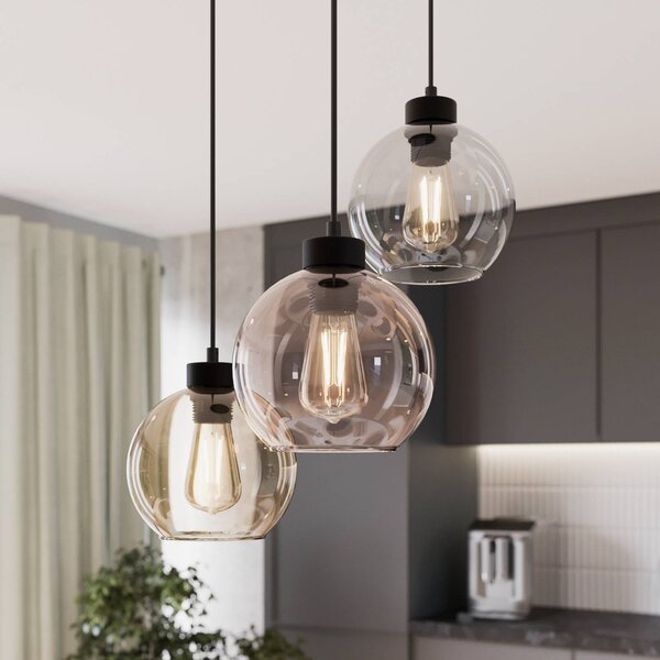 TK Lighting Cubus lógó világítás, Ø 50 cm, 3 izzós, átlátszó/mézbarna, üveg, dimmelhető, Tiszta / átlátszó, Nappali / Étkező, Üveg, Modern
