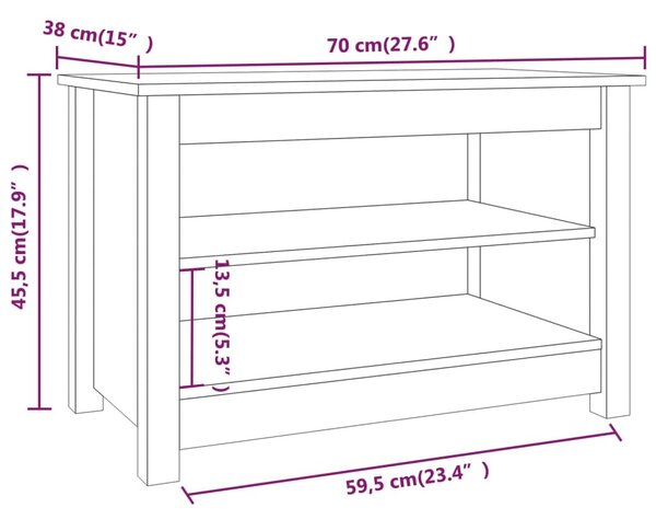 Fekete tömör fenyőfa cipőtároló pad 70x38x45,5 cm