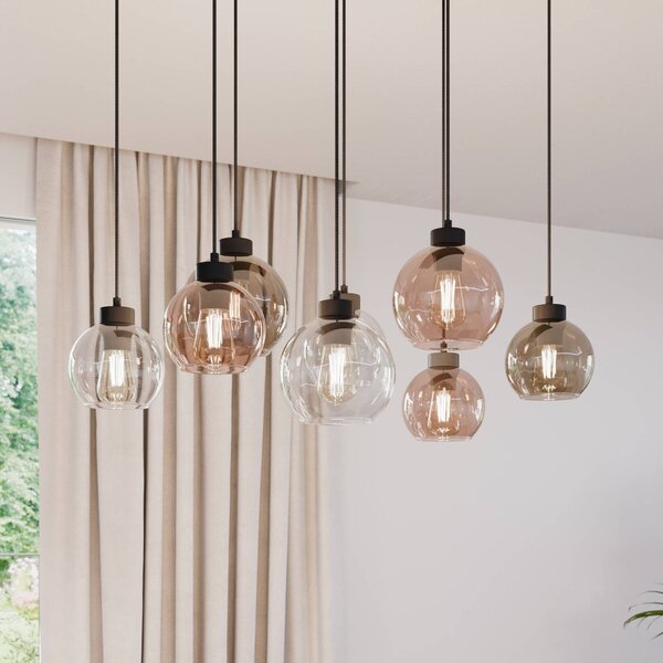 TK Lighting Cubus lógó világítás, 68 cm, 8 izzós, átlátszó/mézszínű/barna, üveg, dimmelhető, Tiszta / átlátszó, Nappali / Étkező, Üveg, Modern