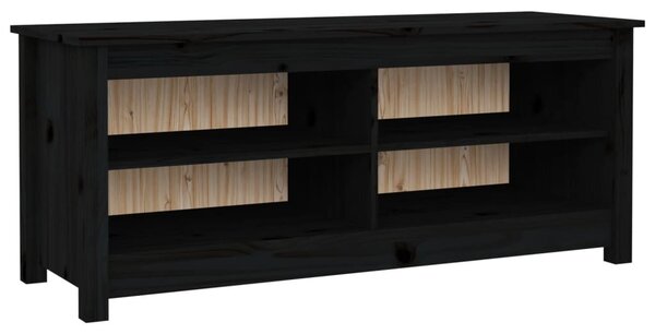 Fekete tömör fenyőfa cipőtároló pad 110 x 38 x 45,5 cm