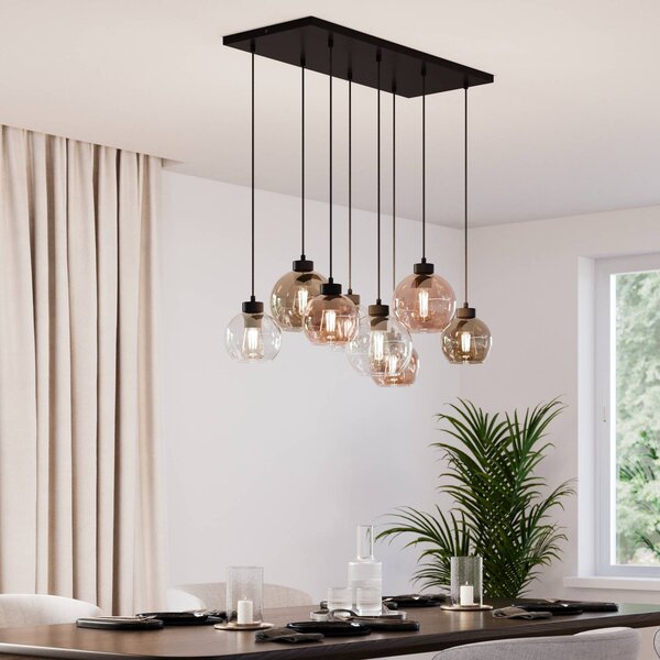 TK Lighting Cubus lógó világítás, 68 cm, 8 izzós, átlátszó/mézszínű/barna, üveg, dimmelhető, Tiszta / átlátszó, Nappali / Étkező, Üveg, Modern