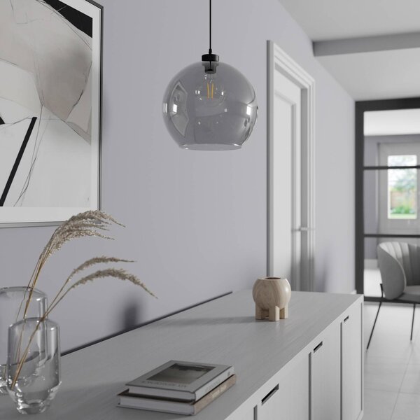 TK Lighting Cubus lógó világítás, füstszürke, üveg, Ø 30 cm, E27, dimmelhető, Fekete, Nappali / Étkező, Üveg, Modern