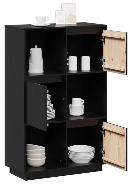 Fekete tömör fenyőfa magasszekrény 74x35x117 cm