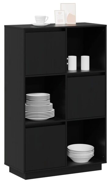 Fekete tömör fenyőfa magasszekrény 74x35x117 cm