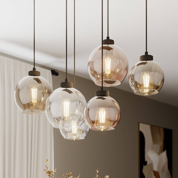 TK Lighting Cubus függőlámpa, 74 cm, 6 lámpás, átlátszó/méz/barna, üveg, dimmelhető, Tiszta / átlátszó, Nappali / Étkező, Üveg, Modern