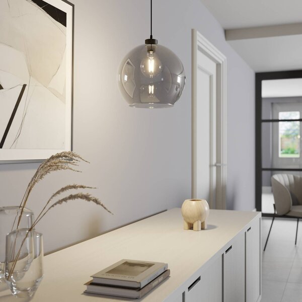 TK Lighting Cubus lógó világítás, füstszürke, üveg, Ø 30 cm, E27, dimmelhető, Fekete, Nappali / Étkező, Üveg, Modern