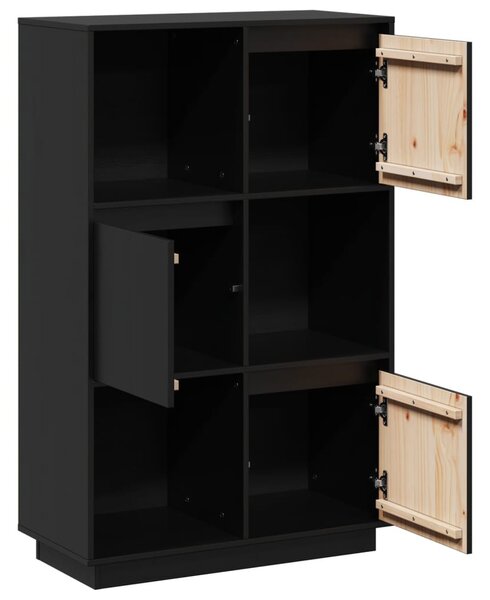 Fekete tömör fenyőfa magasszekrény 74x35x117 cm