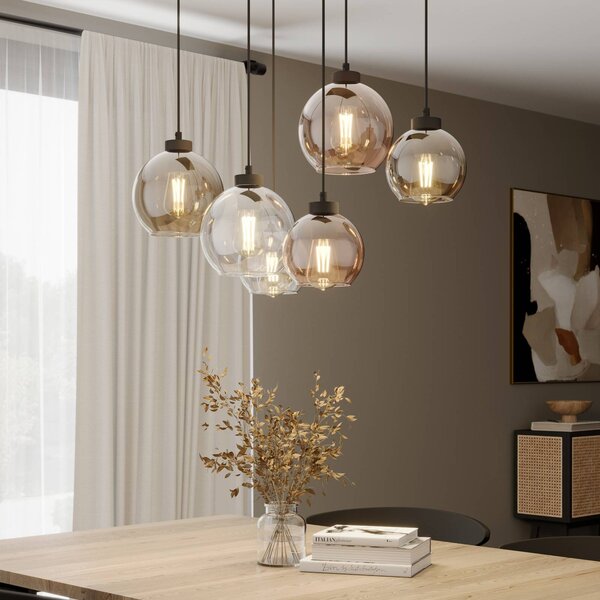 TK Lighting Cubus függőlámpa, 74 cm, 6 lámpás, átlátszó/méz/barna, üveg, dimmelhető, Tiszta / átlátszó, Nappali / Étkező, Üveg, Modern