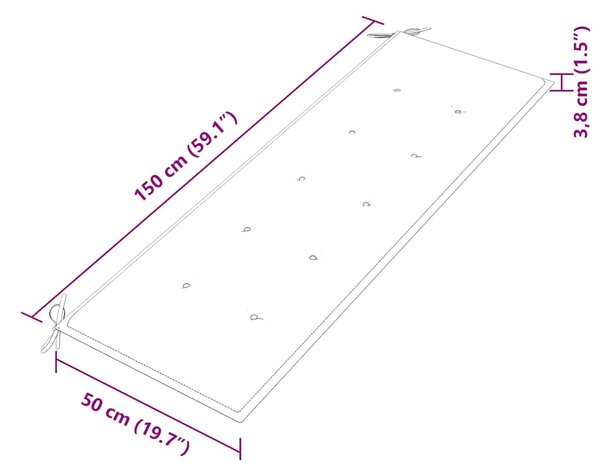 Tömör tíkfa Batavia pad bordó párnával 150 cm