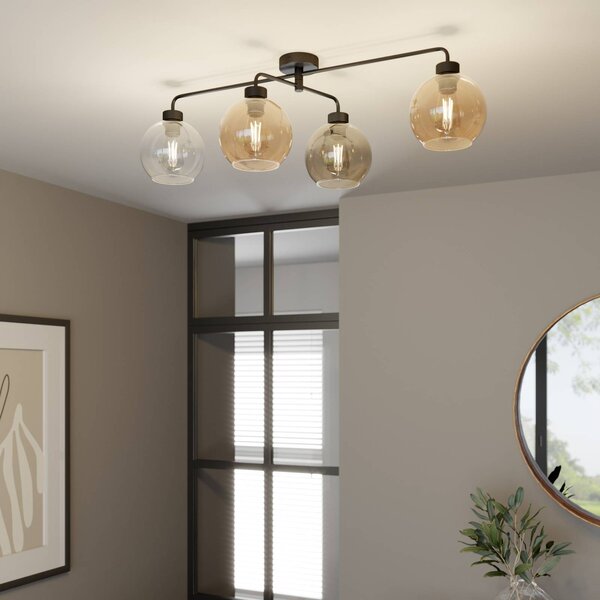 TK Lighting Cubus mennyezeti lámpa, 4 izzós, átlátszó/borostyán/szürke, dimmelhető, Tiszta / átlátszó, Nappali / Étkező, Üveg, Modern