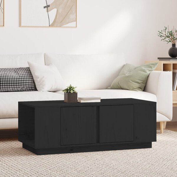 Fekete tömör fenyőfa dohányzóasztal 110x50x40 cm