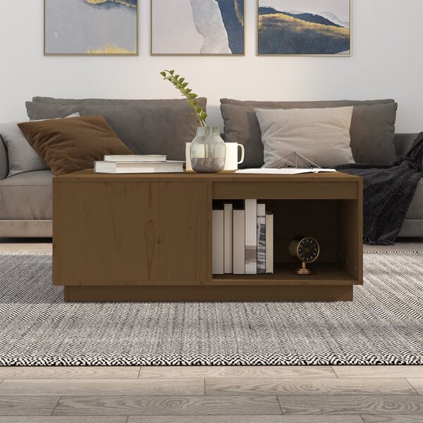 Mézbarna tömör fenyőfa dohányzóasztal 100 x 101 x 40,5 cm