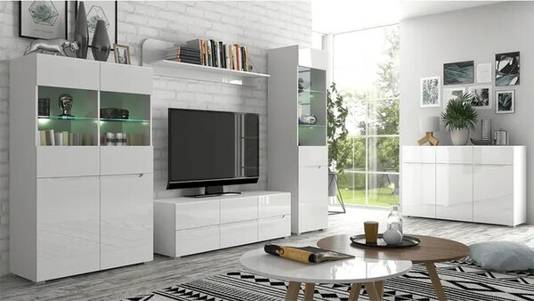 KONDELA TV asztal 6S/140, fehér/fehér extra magyasfényű HG, JOLK
