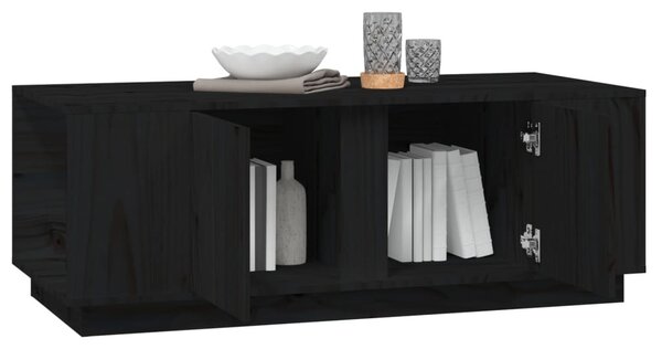 Fekete tömör fenyőfa dohányzóasztal 110x50x40 cm