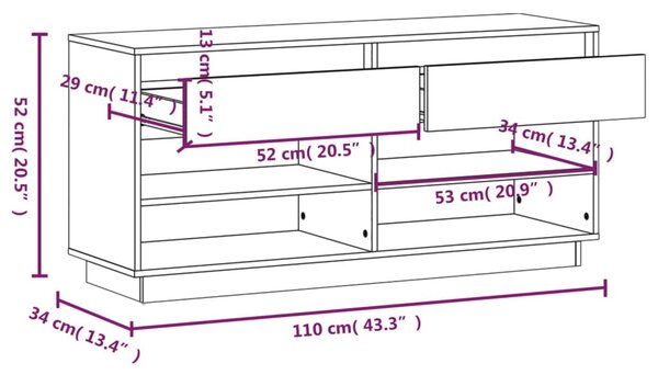 Mézbarna tömör fenyőfa cipőszekrény 110 x 34 x 52 cm