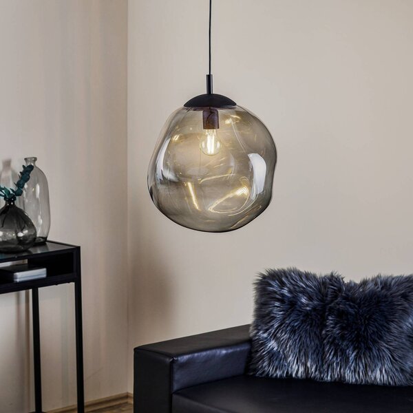 TK Lighting Sol üveg függőlámpa, Ø 35cm, fekete/füstszürke, dimmelhető, Tiszta / átlátszó, Nappali / Étkező, Üveg, Modern