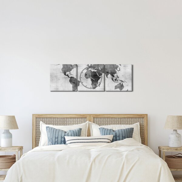 Kép – Világtérkép 2 (órával) (90x30 cm)