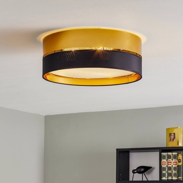 TK Lighting Hilton mennyezeti világítás, fekete/arany, Ø 45 cm, dimmelhető, Fekete, Nappali / Étkező, fém, Modern