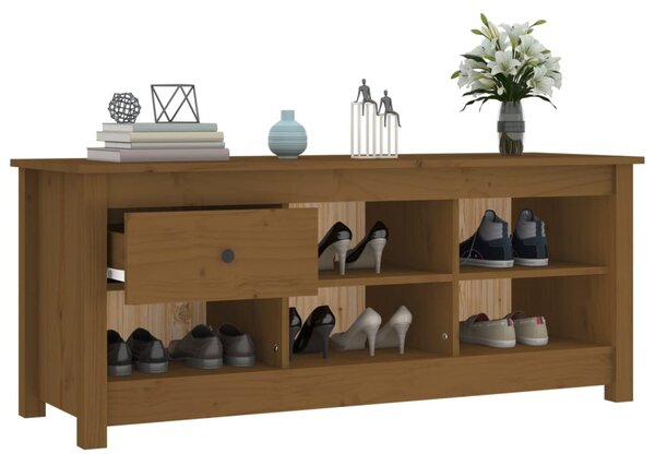 Mézbarna tömör fenyőfa cipősszekrény 110 x 38 x 45,5 cm