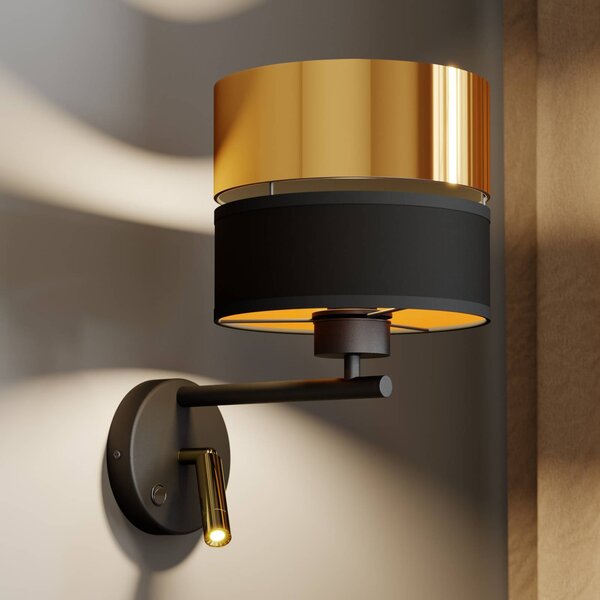 TK Lighting Hilton fali világítás fekete/arany LED olvasólámpával, Fekete, Nappali / Étkező, fém, Modern