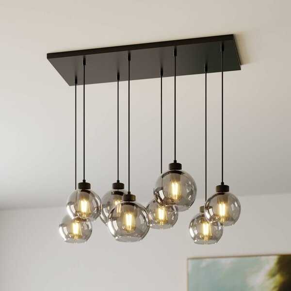 TK Lighting Cubus lógó világítás, 95 cm hosszú, 8 izzós, füstszürke, üveg, dimmelhető, Fekete, Nappali / Étkező, Üveg, Modern