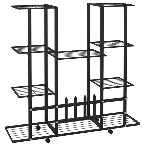 Fekete vas virágtartó állvány kerekekkel 94,5 x 24,5 x 91,5 cm