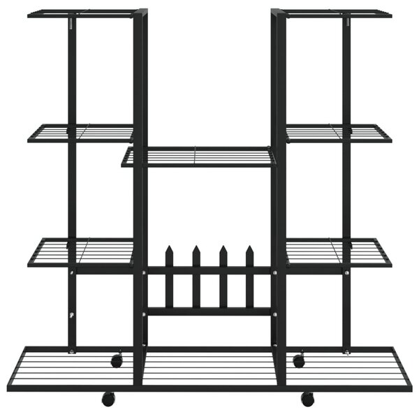 Fekete vas virágtartó állvány kerekekkel 94,5 x 24,5 x 91,5 cm