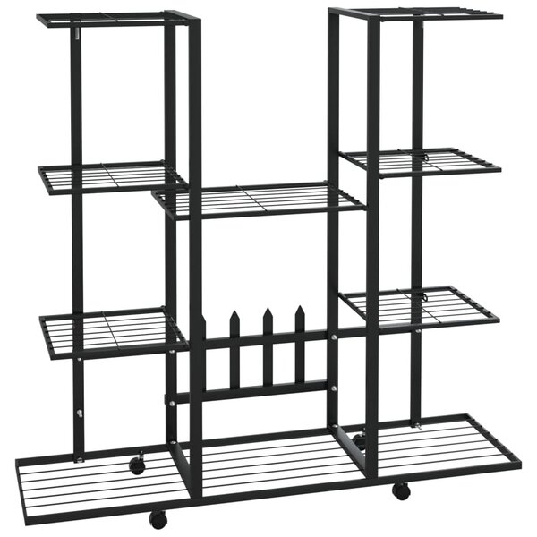 Fekete vas virágtartó állvány kerekekkel 94,5 x 24,5 x 91,5 cm